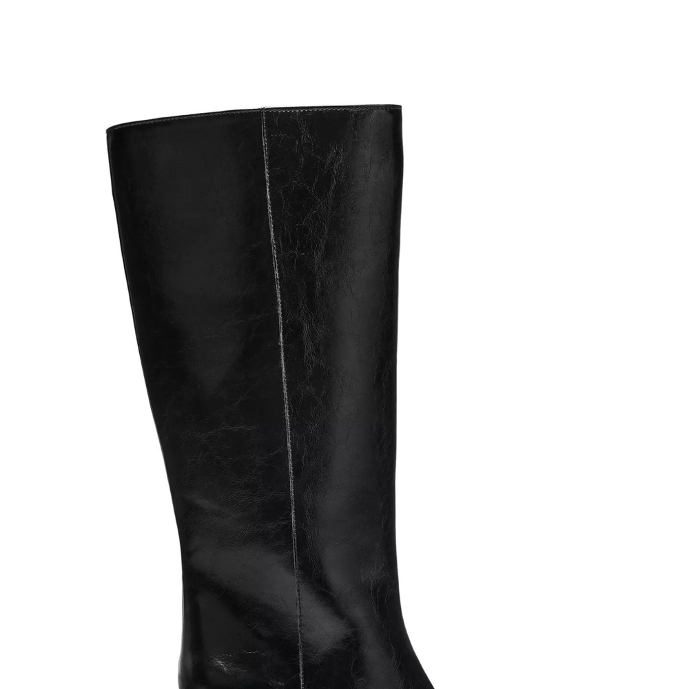 Zara Shiny Black Mid-Calf Leather Heeled Boots - Picture 3 of 6